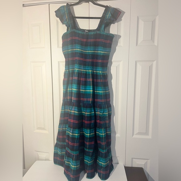 Lands' End plaid tiered dress with smocking, ruffle straps. Coastal Chic 12/14 L - Picture 3 of 10